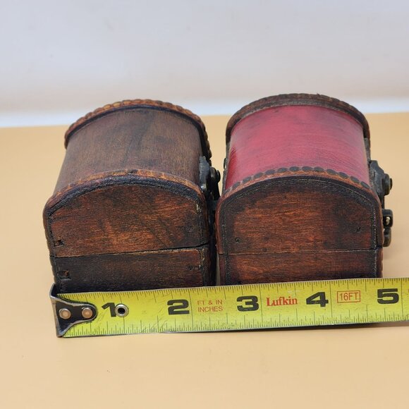 Set Of 2 Antique Style Mini Wooden Treasure Chest Boxes With Latch - Picture 13 of 14